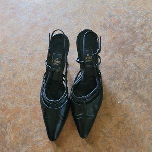 Fendi Kitty Heel Black Closed Toe Sling Back